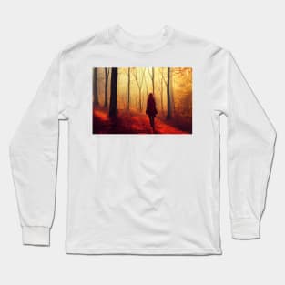 Lone woman wanders into dark wood , Symbol of depression Long Sleeve T-Shirt